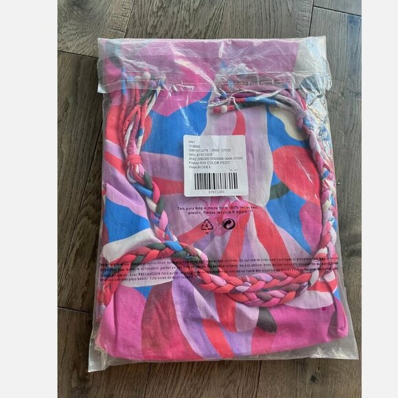 Farm Rio New Festival Color Halter Dress Size L Pink Blue Beach Sundress Braided - Picture 5 of 5